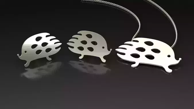 hedgehog pendant-earrings set