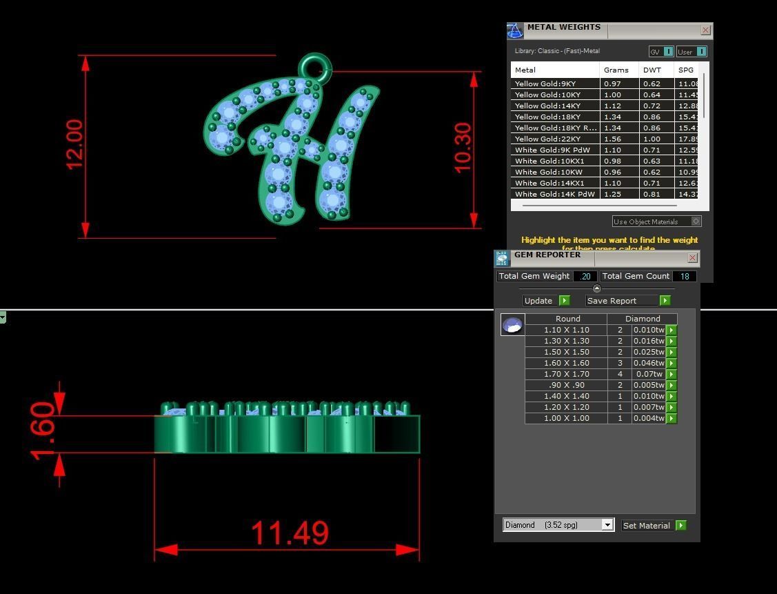 Alphabet Andala Diamond Letters Pendant H 3D print model_11