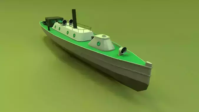 Steam motor boat 1907 Low-poly 3D model
