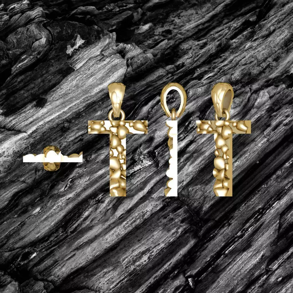 T LETTER Alphabet ROCKS PENDANT 3D print model 3D print model_0