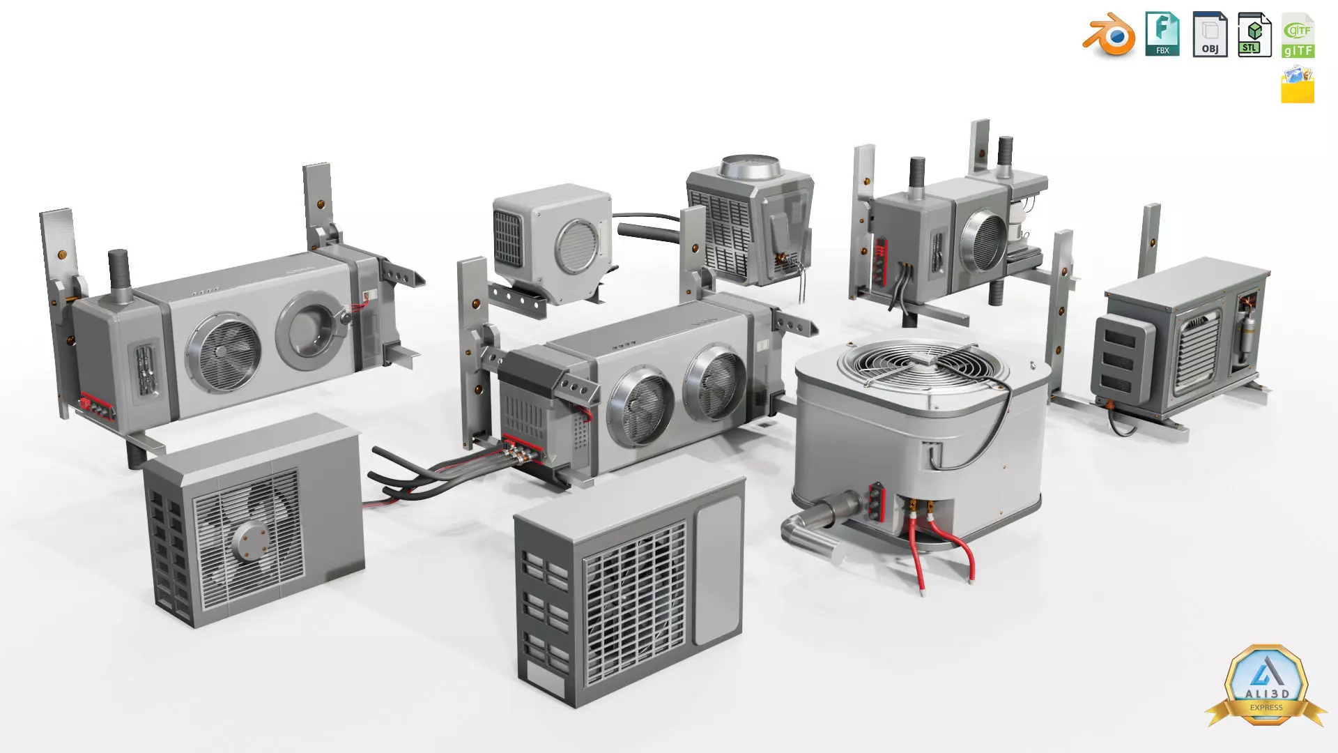Modern Rooftop AC Units Assets Low-poly 3D model