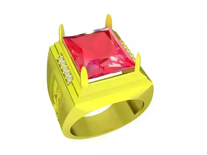 A5410 Asian Ruby Men Ring with Texture Horse 3D Model