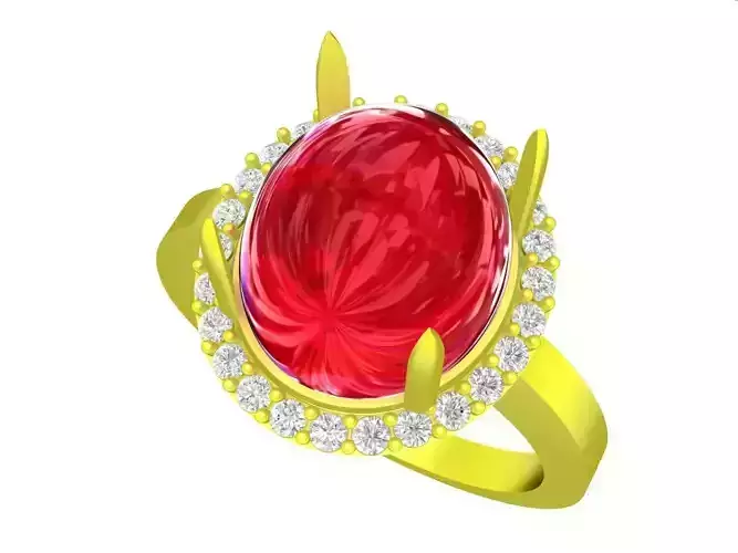 Oval Ruby Diamond Ring for Asian Business Women 3D Model