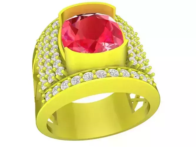 Cushion Diamond Fashion Ring for Asian Women 3D Model 5422A