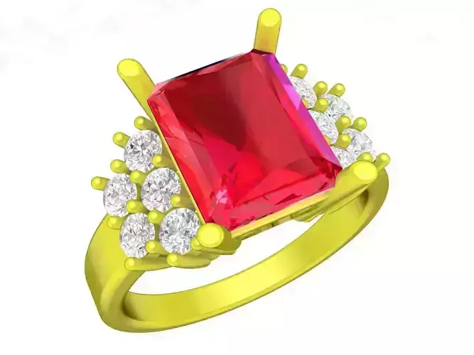 Diamond Emerald Fashion Ring for Asian Women 3D Model A5431