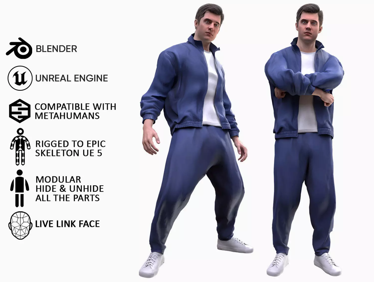 Man - Sport Outfit 2 - Modular - Rigged Low-poly 3D model_0