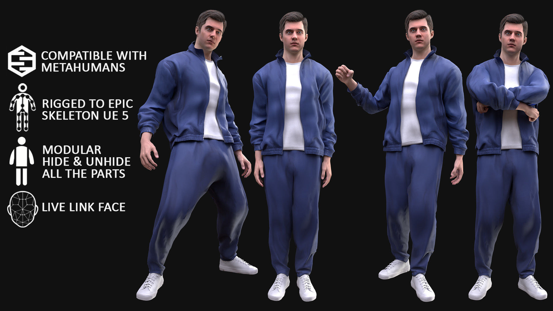 Man - Sport Outfit 2 - Modular - Rigged Low-poly 3D model_3