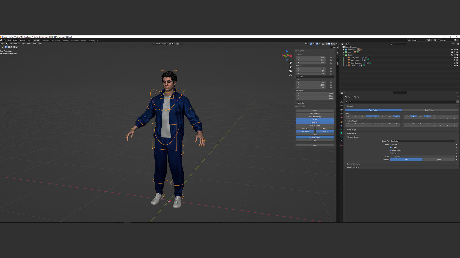 Man - Sport Outfit 2 - Modular - Rigged Low-poly 3D model_7