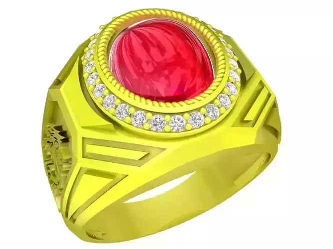Oval Ruby Diamond Fashion Dragon Men Ring 3D Model 5433A