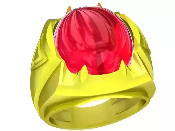 Korean Style Oval Ruby Men Ring 3D Model 5434A