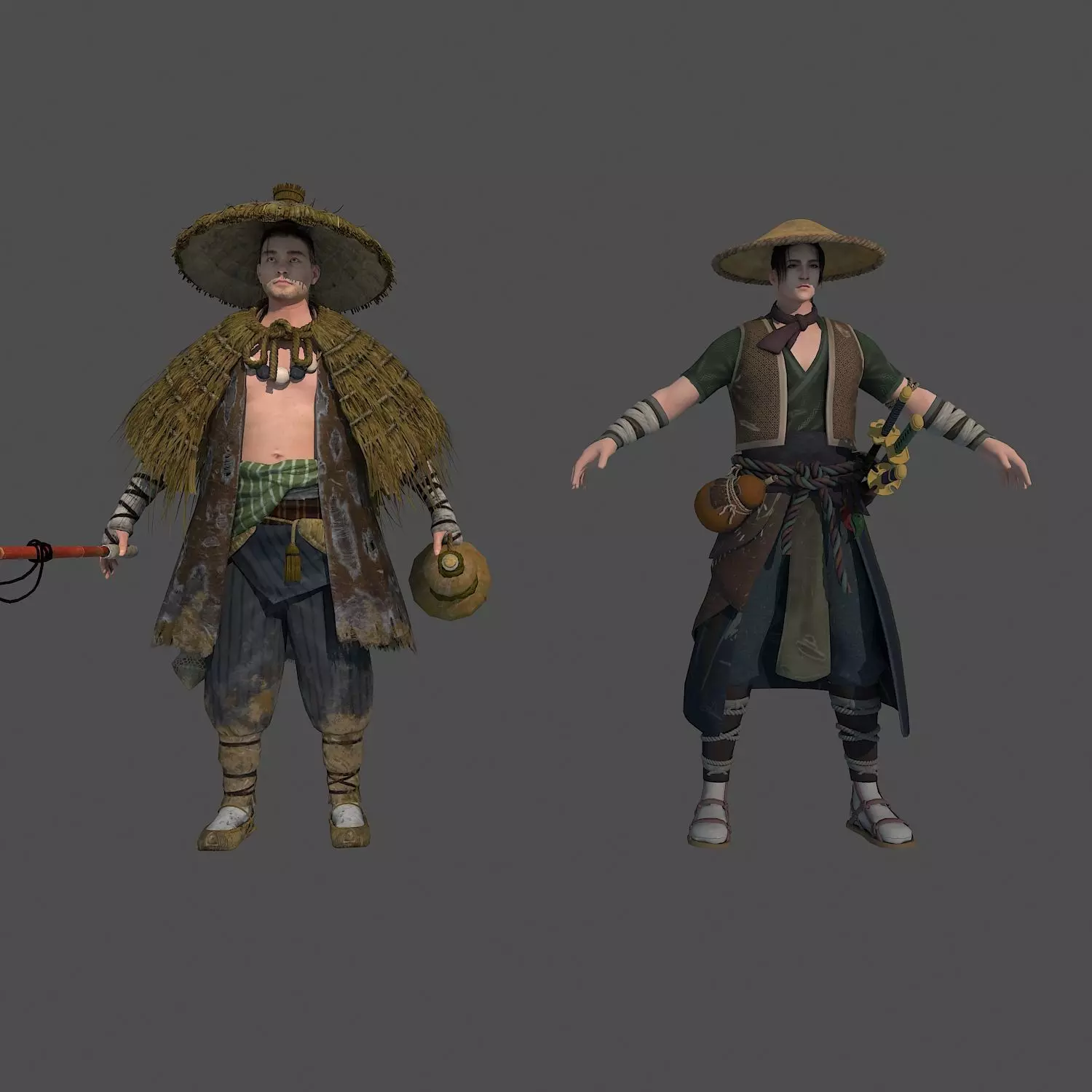 Ancient Asians fishe warrior people Low-poly 3D model