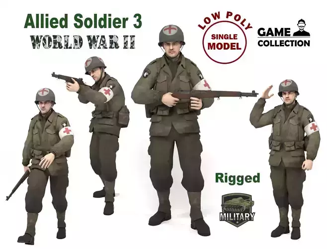 Medical allied soldier Low-poly 3D model