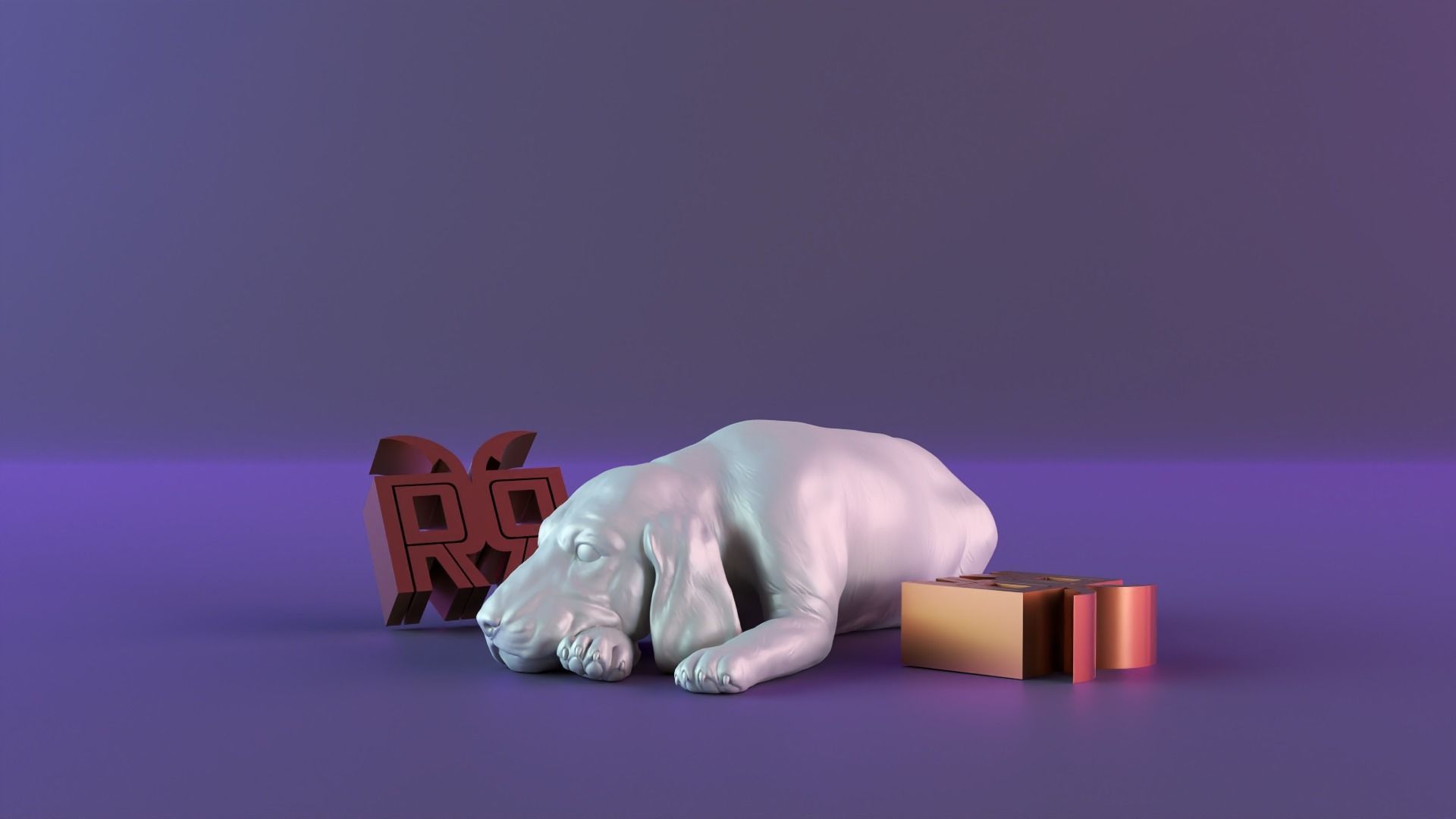 Statue sleeping dog 3D print model_6