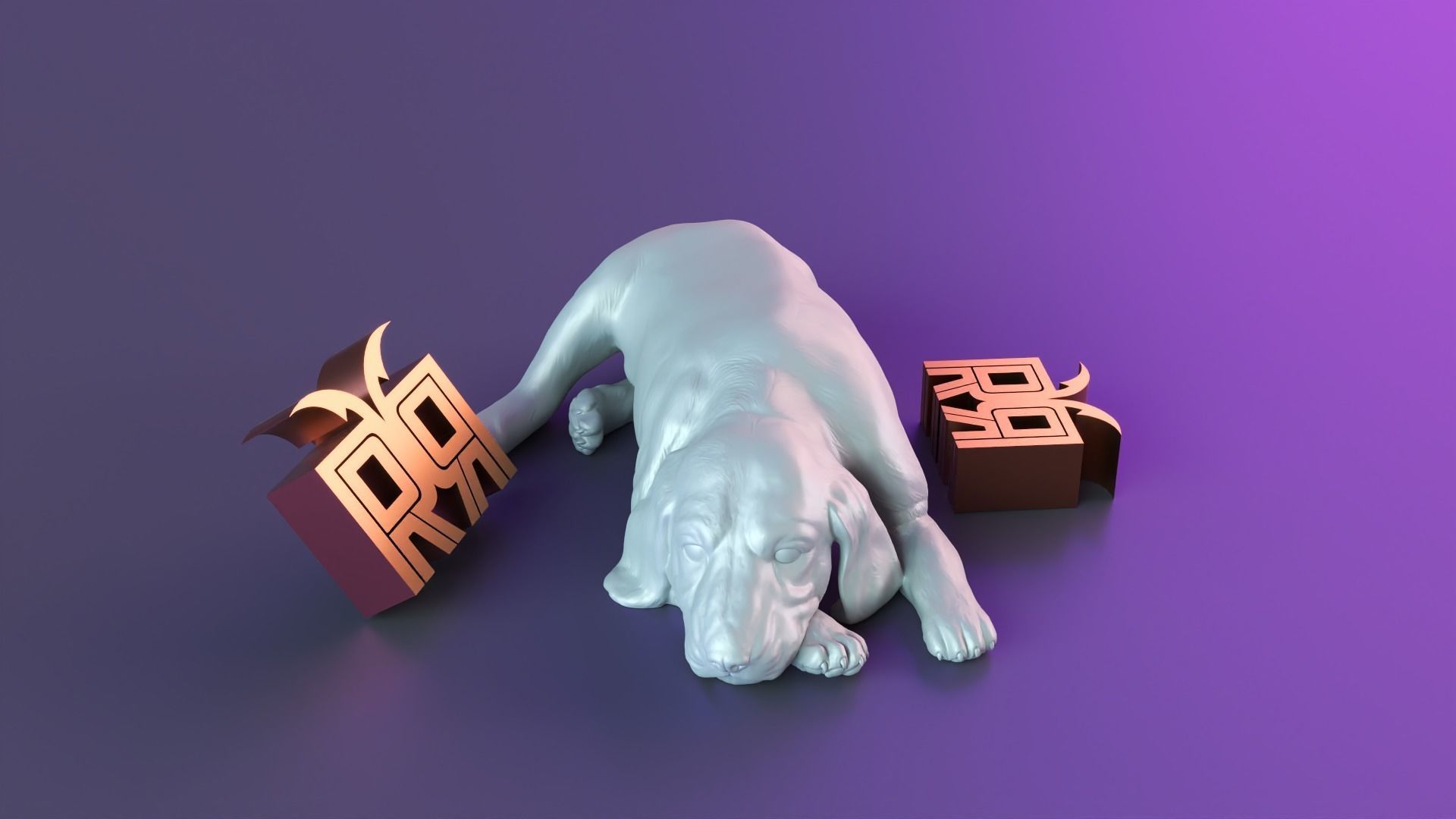 Statue sleeping dog 3D print model_9