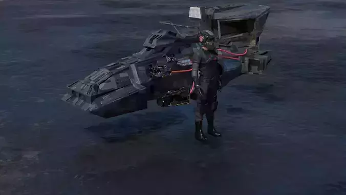 Low poly sci-fi vehicle  and a rigged character for Blender