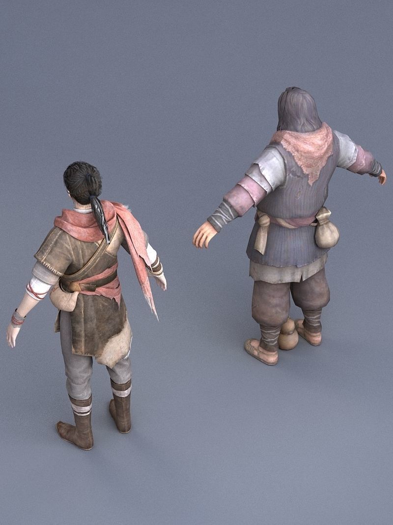 Ancient Asians   people Low-poly 3D model_2