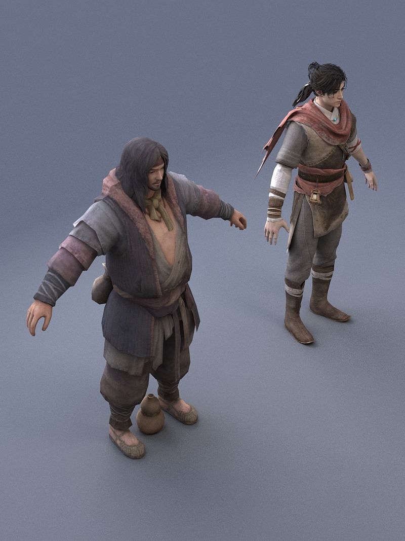 Ancient Asians   people Low-poly 3D model_3