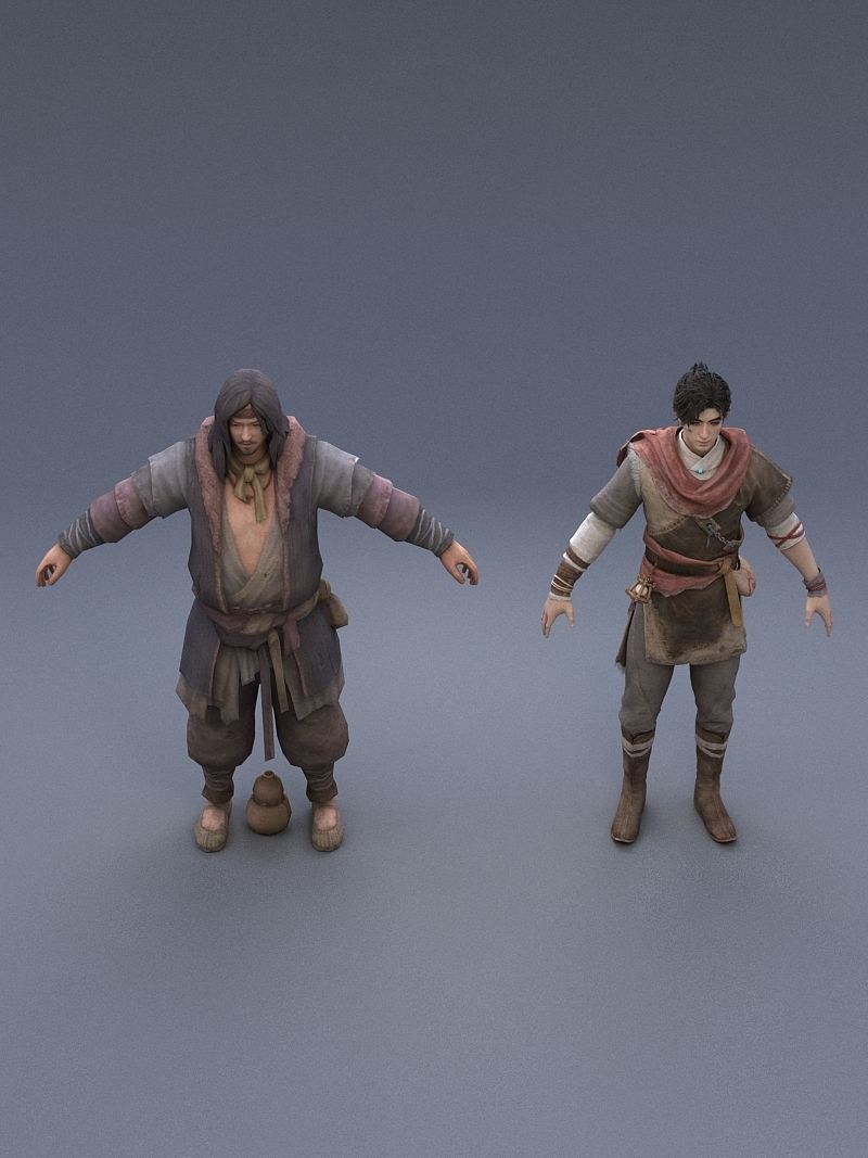 Ancient Asians   people Low-poly 3D model_1