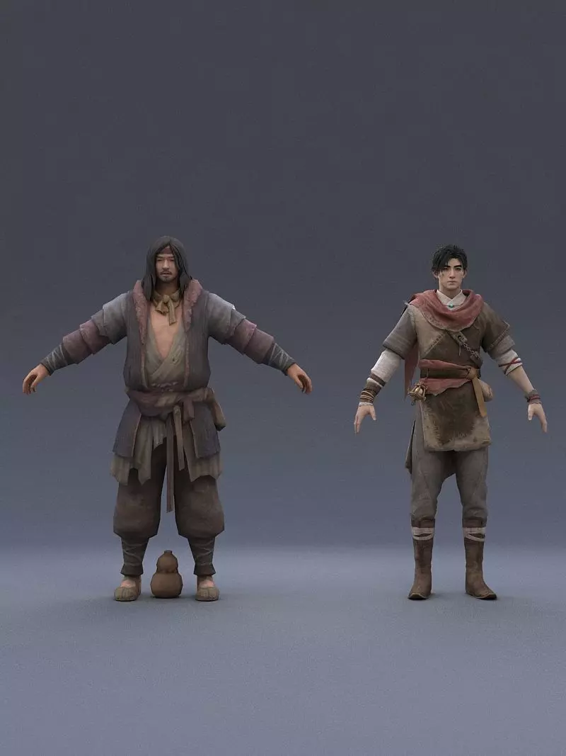 Ancient Asians   people Low-poly 3D model_0