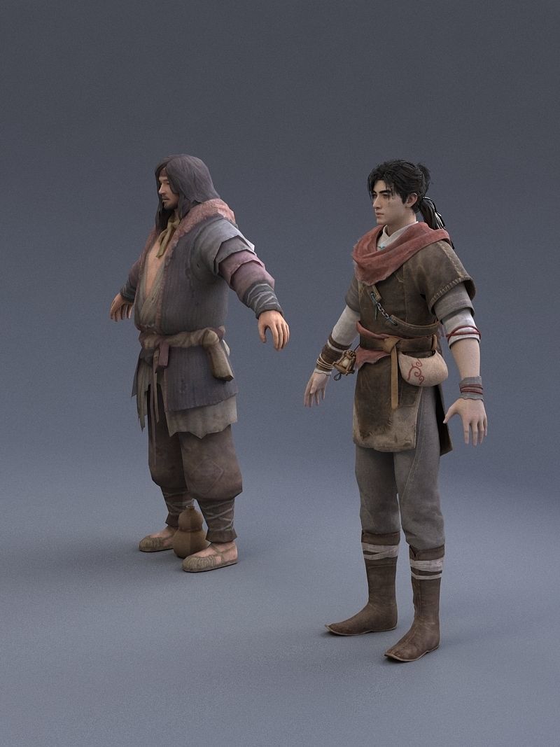 Ancient Asians   people Low-poly 3D model_5