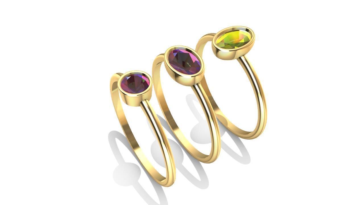 round oval gemstone ring set US size 7 3D print model_1