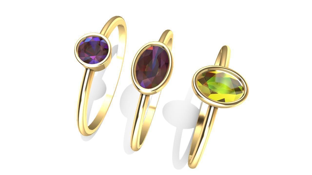 round oval gemstone ring set US size 7 3D print model_2