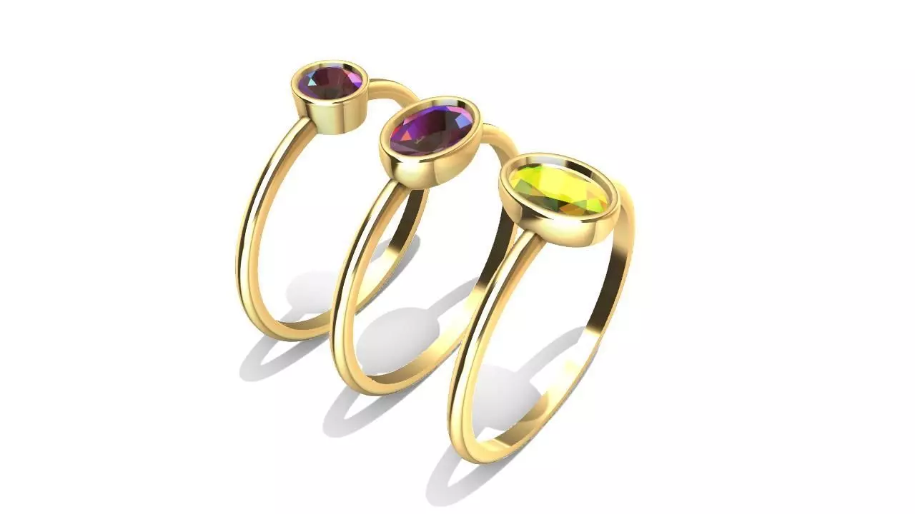 round oval gemstone ring set US size 7 3D print model_0