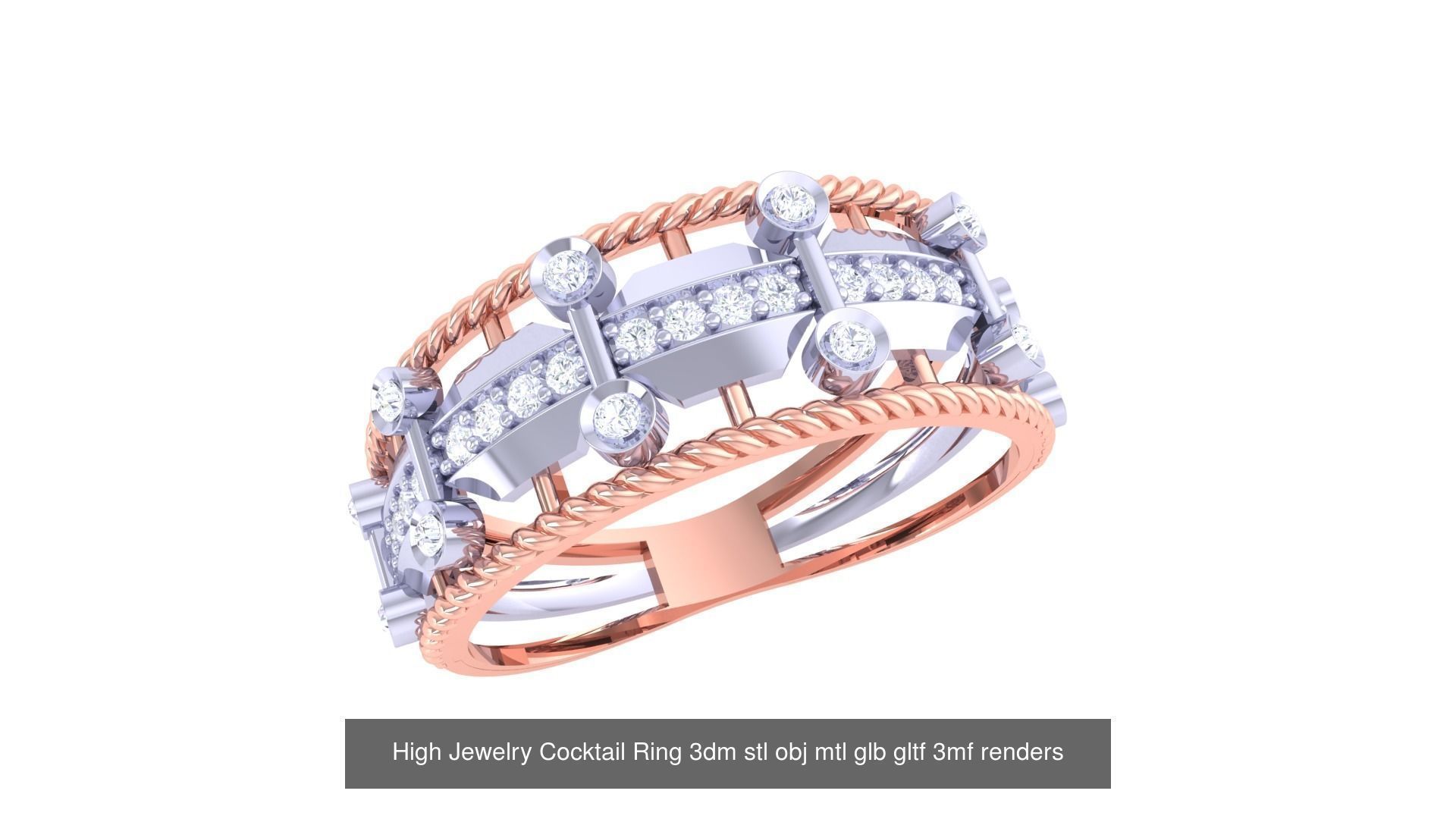 64 High Jewelry Cocktail Ring 3dm stl obj mtl glb gltf 3mf 3D Model Collection_23