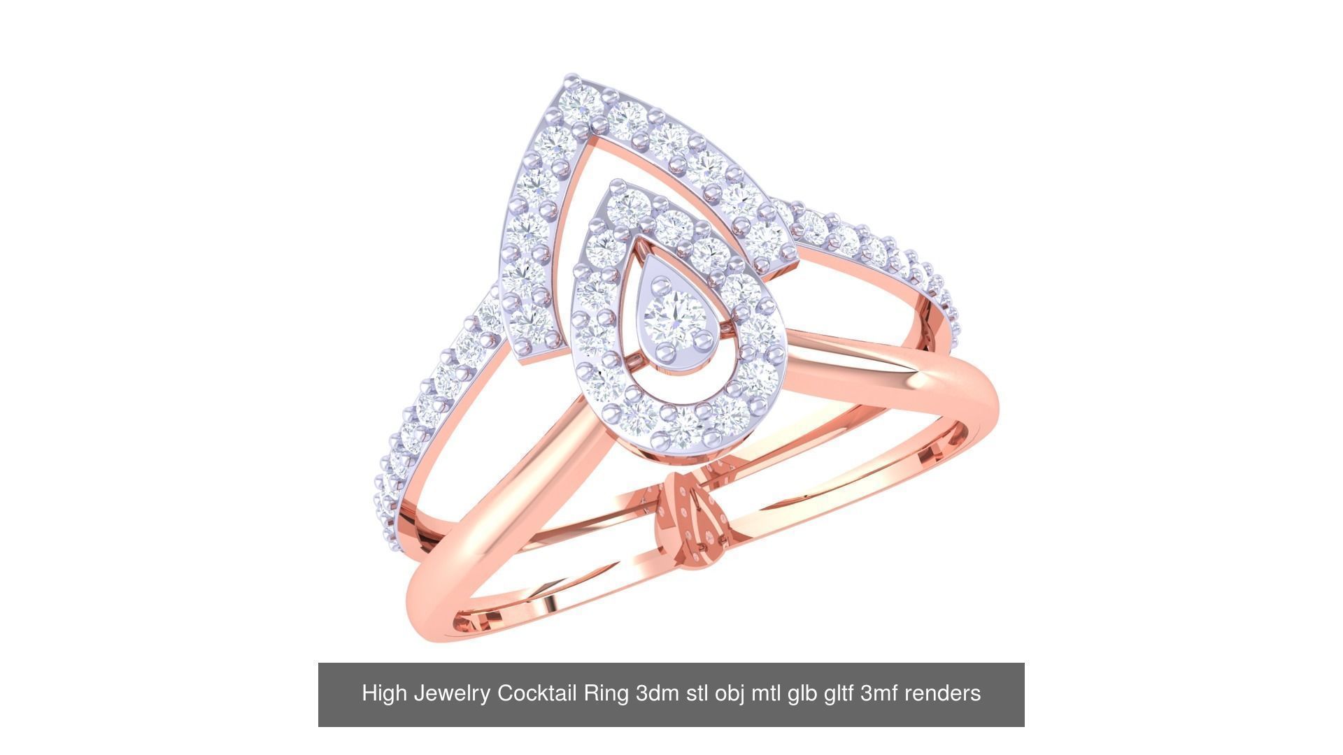 64 High Jewelry Cocktail Ring 3dm stl obj mtl glb gltf 3mf 3D Model Collection_64