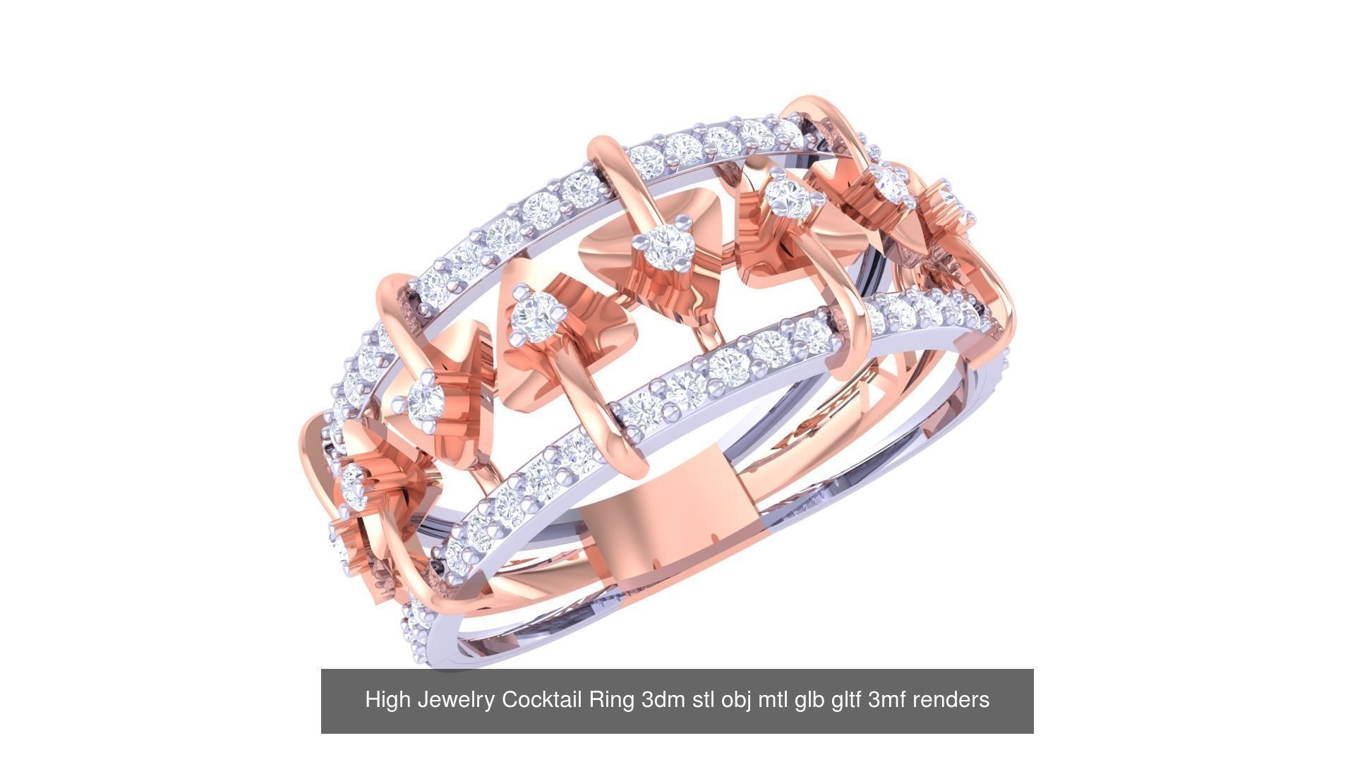 64 High Jewelry Cocktail Ring 3dm stl obj mtl glb gltf 3mf 3D Model Collection_25