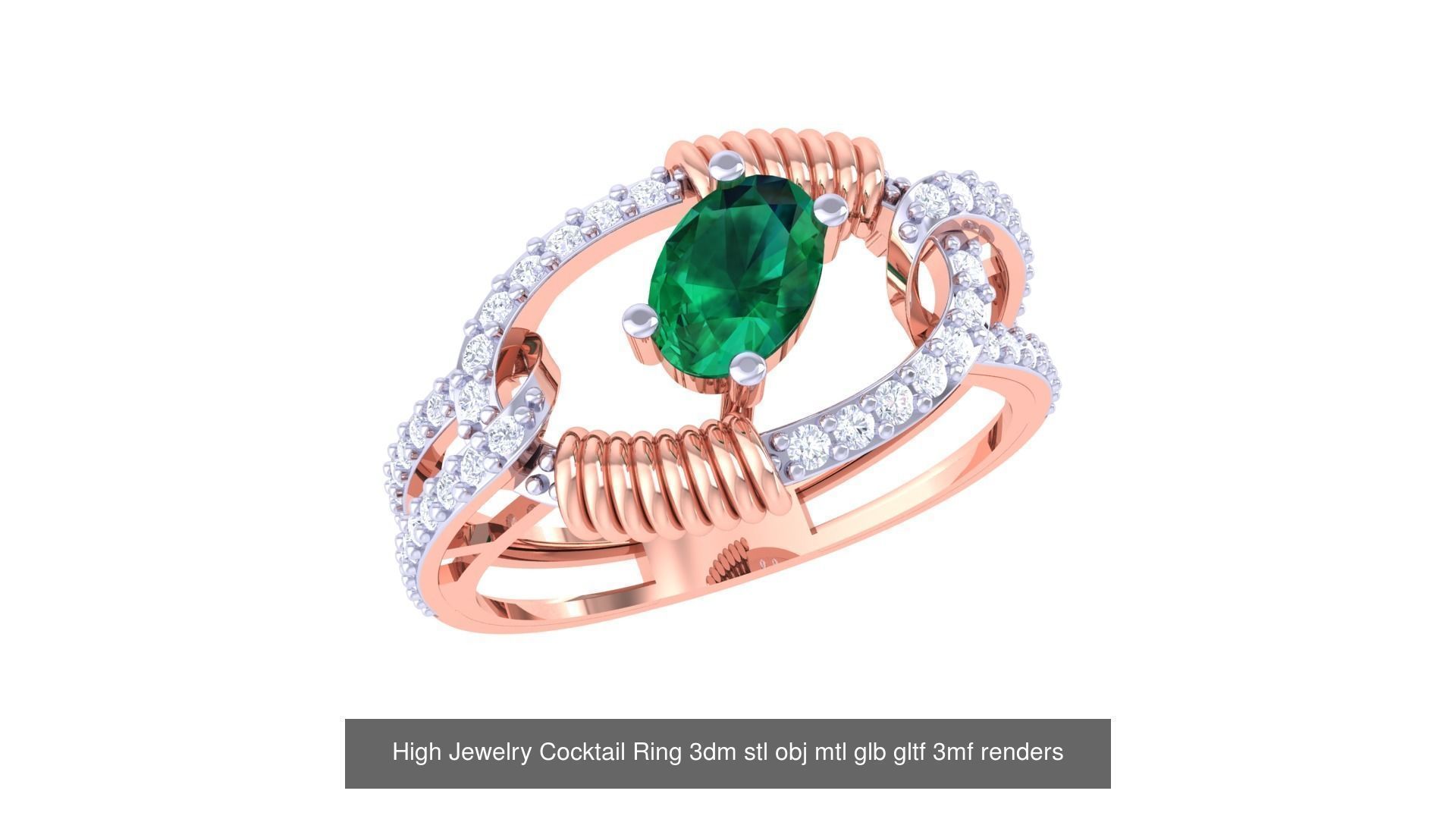 64 High Jewelry Cocktail Ring 3dm stl obj mtl glb gltf 3mf 3D Model Collection_43