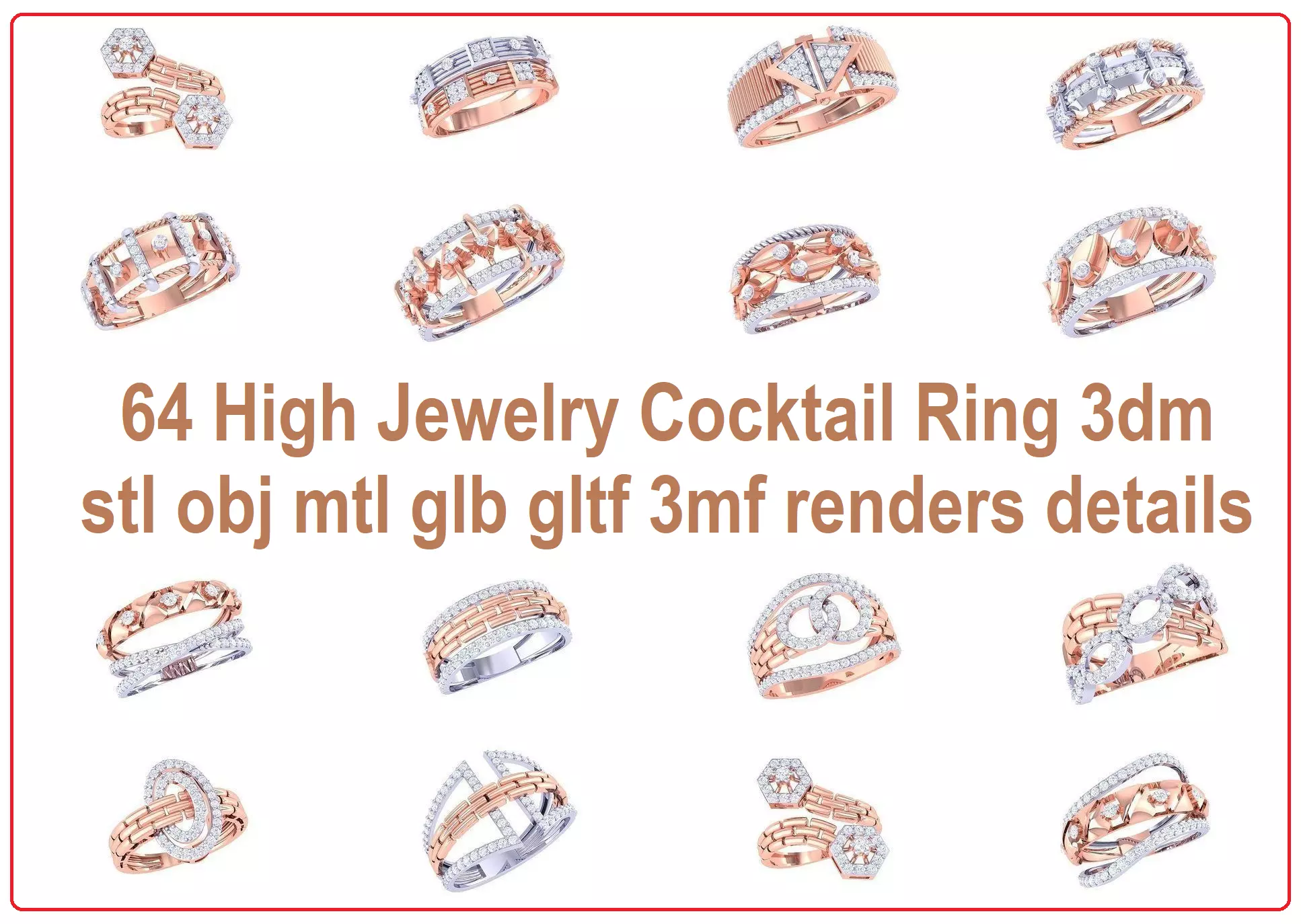 64 High Jewelry Cocktail Ring 3dm stl obj mtl glb gltf 3mf 3D Model Collection_0