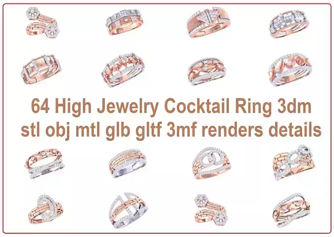 64 High Jewelry Cocktail Ring 3dm stl obj mtl glb gltf 3mf  3D Model Collection