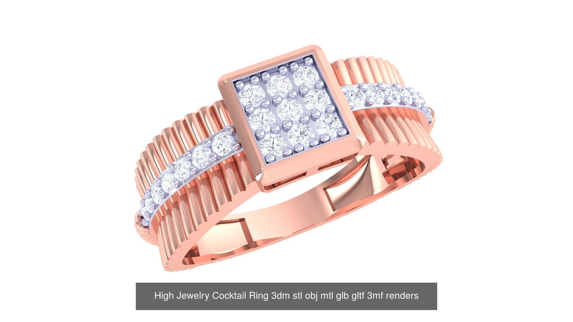 64 High Jewelry Cocktail Ring 3dm stl obj mtl glb gltf 3mf 3D Model Collection_19