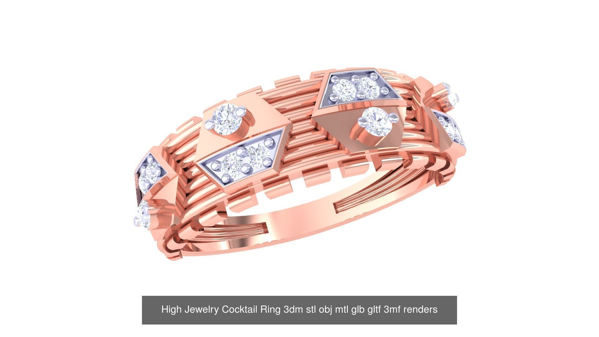 64 High Jewelry Cocktail Ring 3dm stl obj mtl glb gltf 3mf 3D Model Collection_15