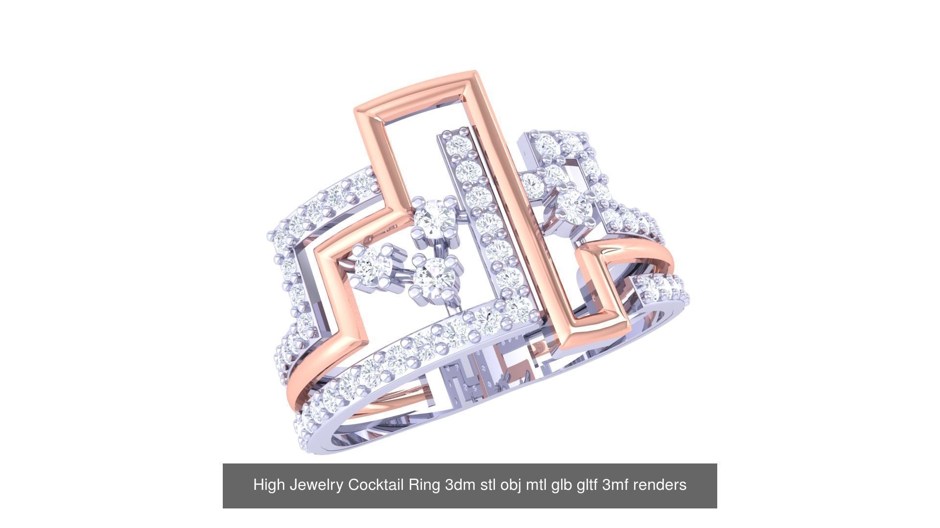 64 High Jewelry Cocktail Ring 3dm stl obj mtl glb gltf 3mf 3D Model Collection_10