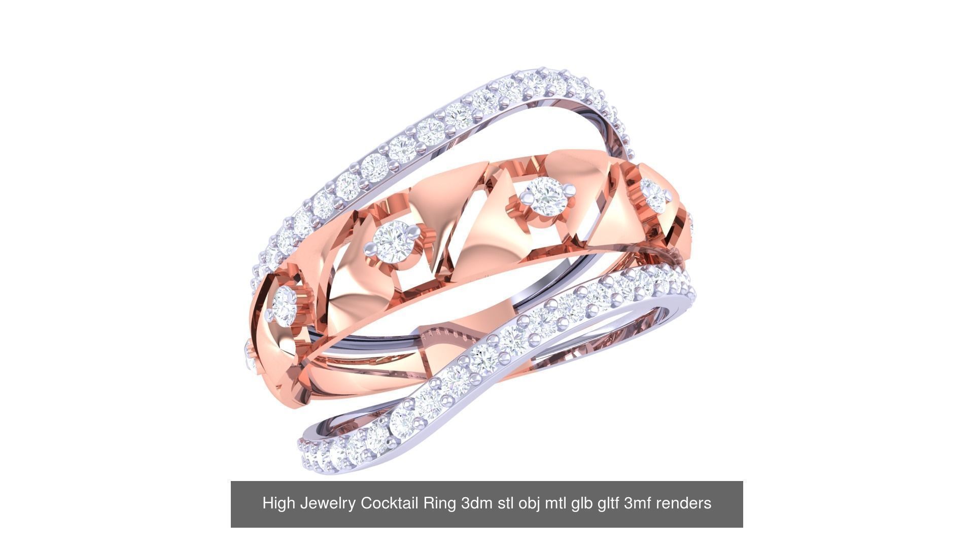 64 High Jewelry Cocktail Ring 3dm stl obj mtl glb gltf 3mf 3D Model Collection_35