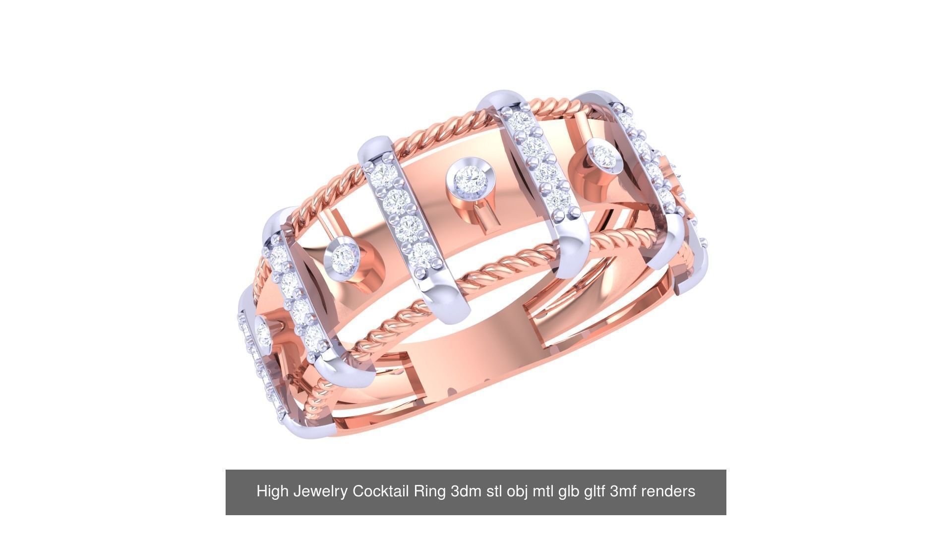 64 High Jewelry Cocktail Ring 3dm stl obj mtl glb gltf 3mf 3D Model Collection_24