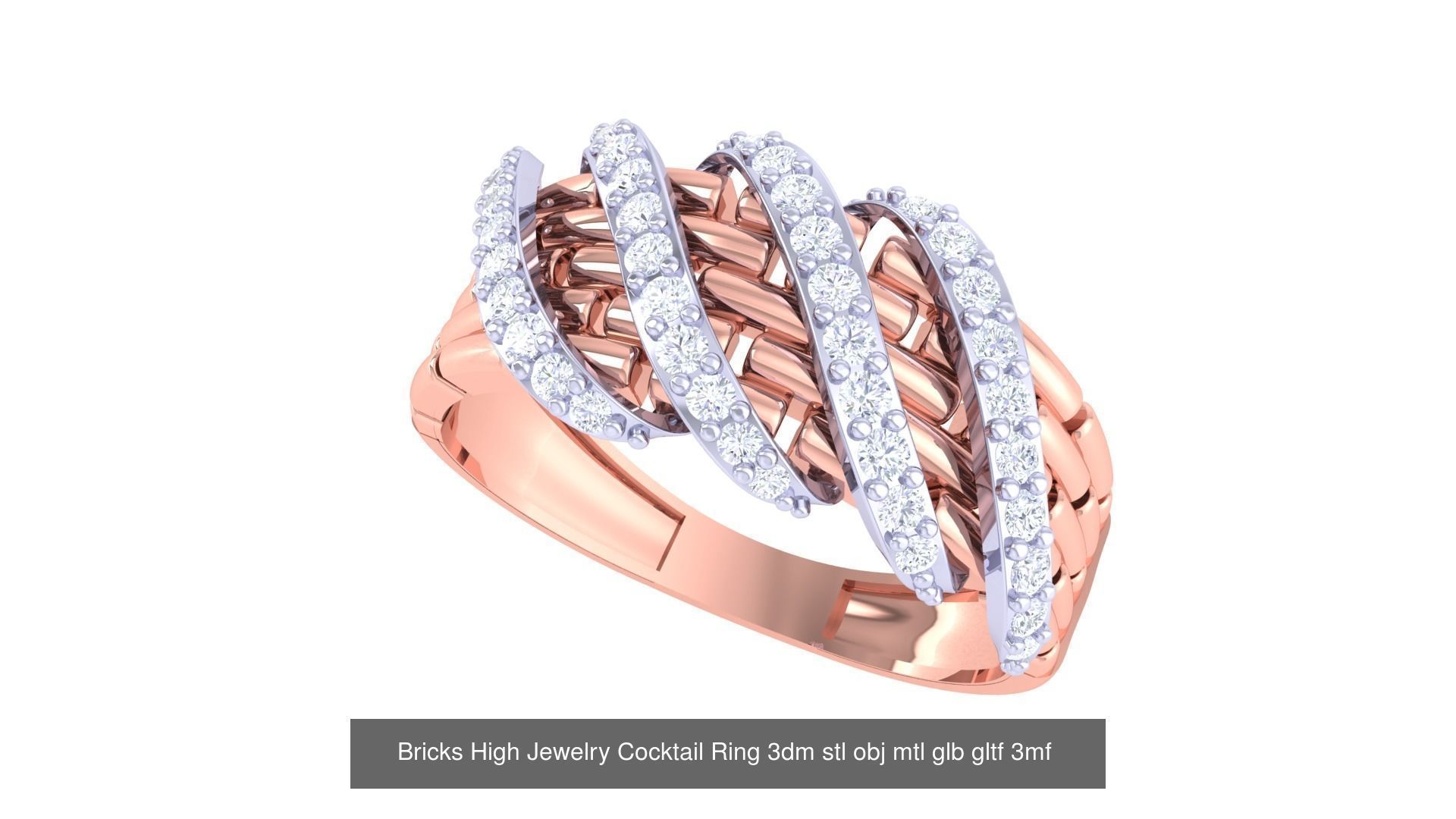 11 Bricks Theme High Jewelry Cocktail Ring 3dm stl obj mtl  3D Model Collection_11