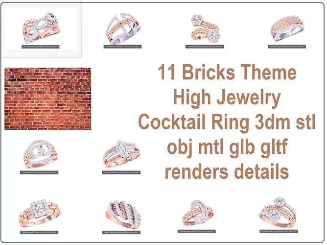 11 Bricks Theme High Jewelry Cocktail Ring 3dm stl obj mtl  3D Model Collection