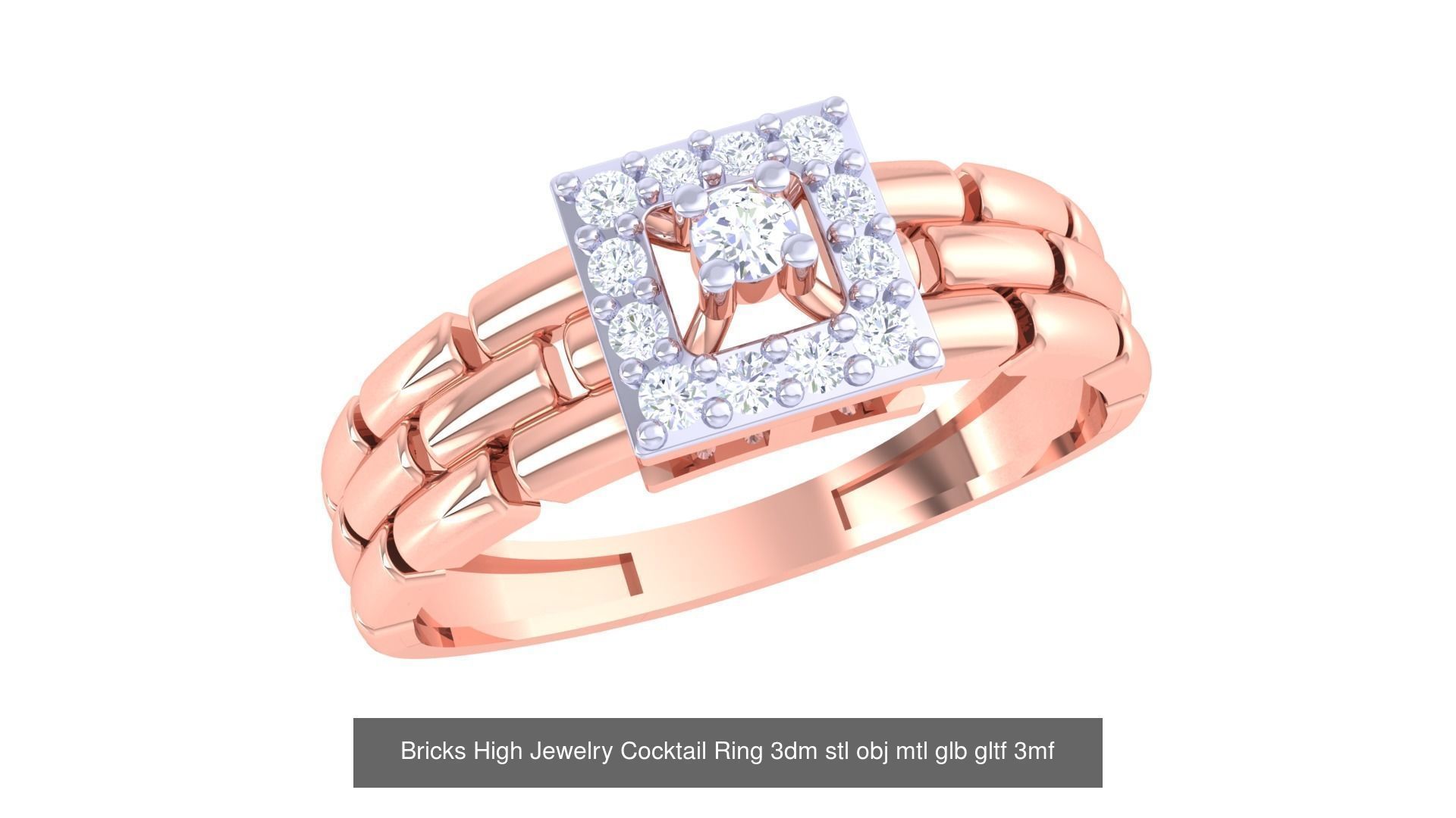 11 Bricks Theme High Jewelry Cocktail Ring 3dm stl obj mtl  3D Model Collection_10