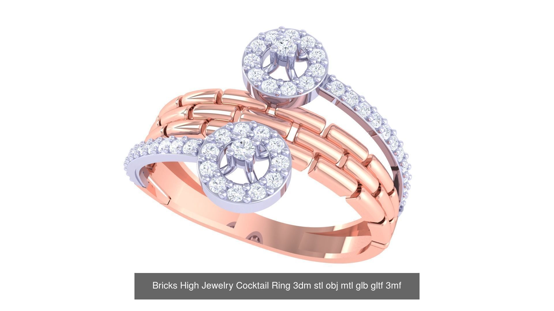 11 Bricks Theme High Jewelry Cocktail Ring 3dm stl obj mtl  3D Model Collection_9