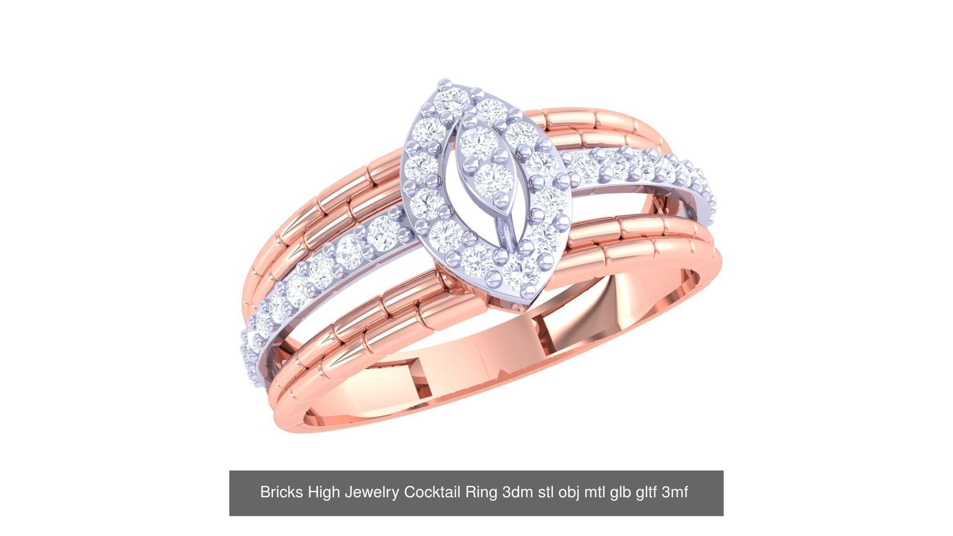 11 Bricks Theme High Jewelry Cocktail Ring 3dm stl obj mtl  3D Model Collection_7