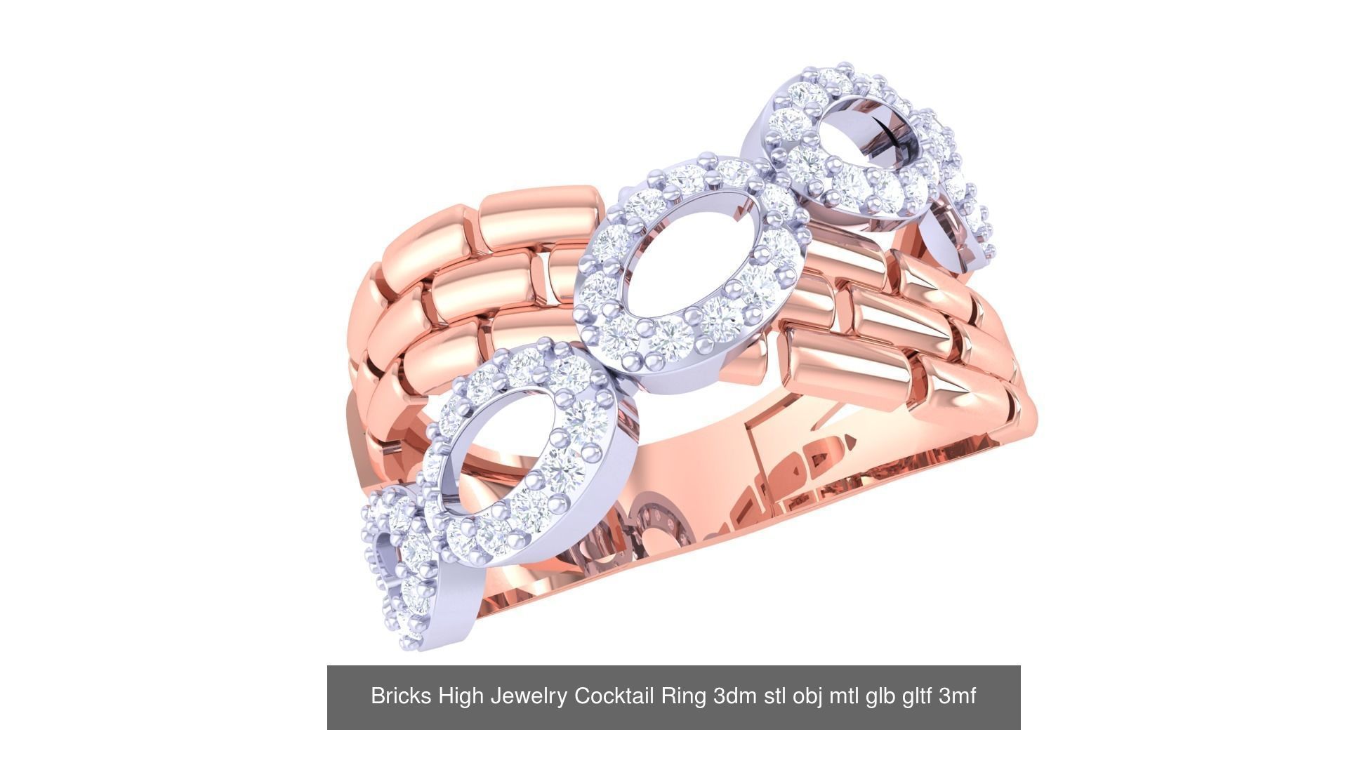 11 Bricks Theme High Jewelry Cocktail Ring 3dm stl obj mtl  3D Model Collection_3