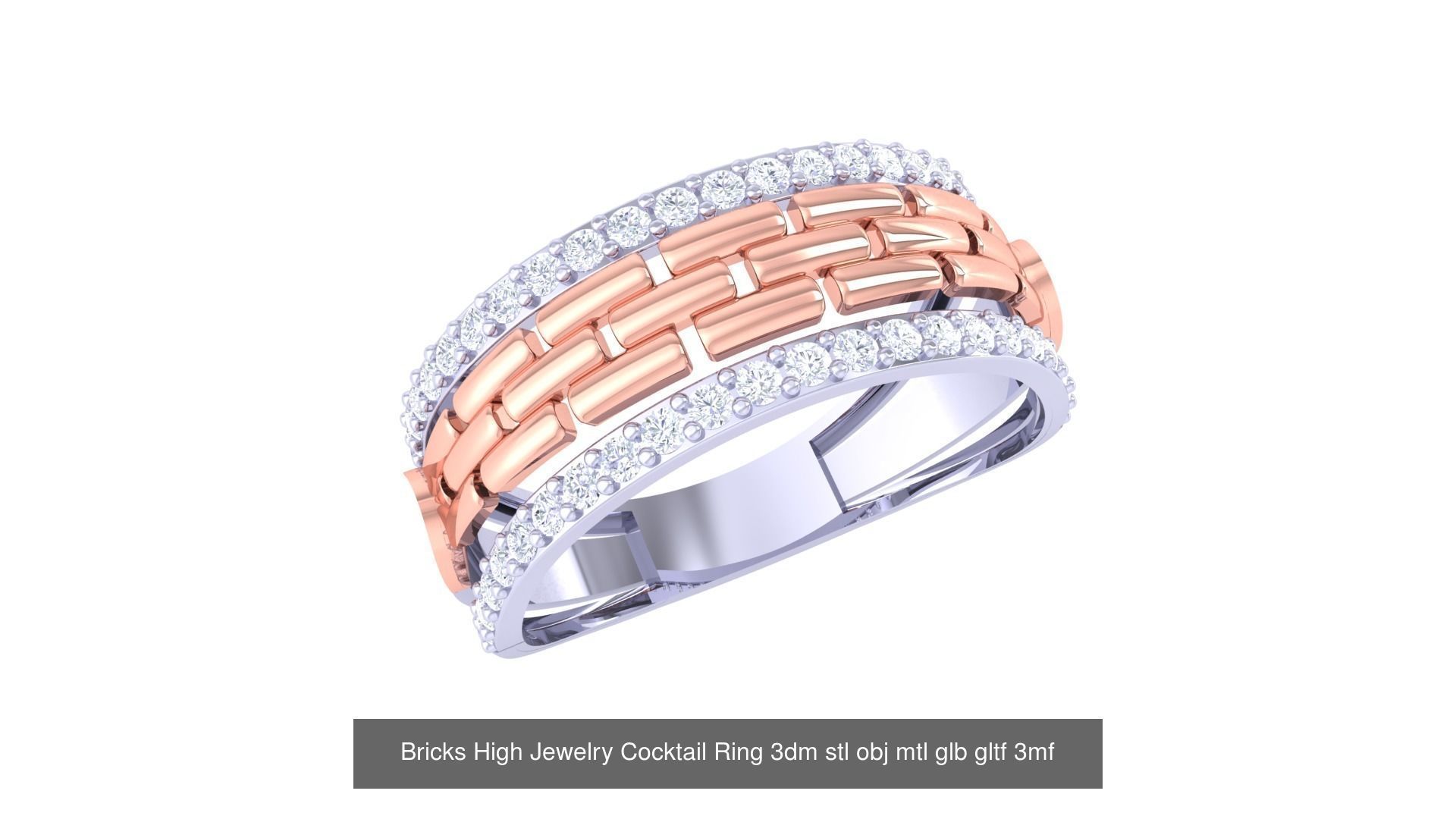 11 Bricks Theme High Jewelry Cocktail Ring 3dm stl obj mtl  3D Model Collection_5