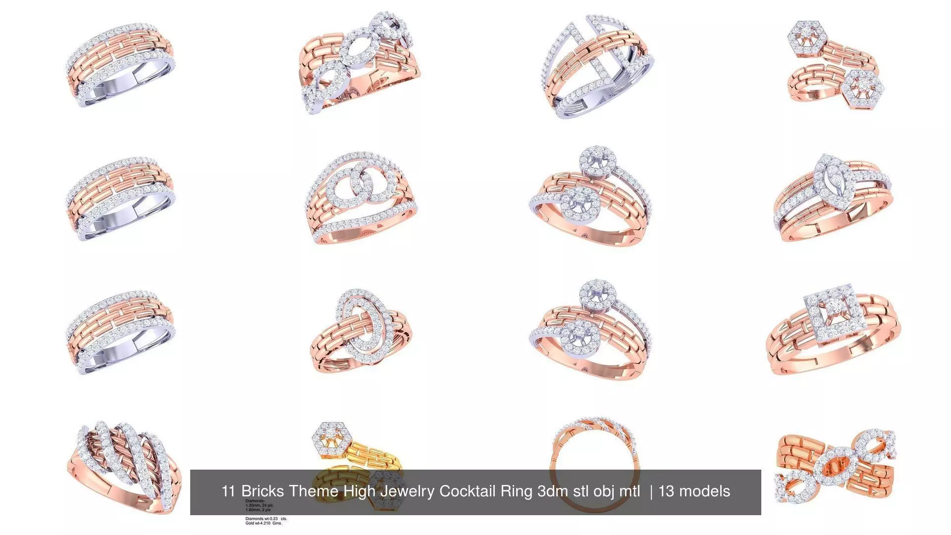 11 Bricks Theme High Jewelry Cocktail Ring 3dm stl obj mtl  3D Model Collection_1