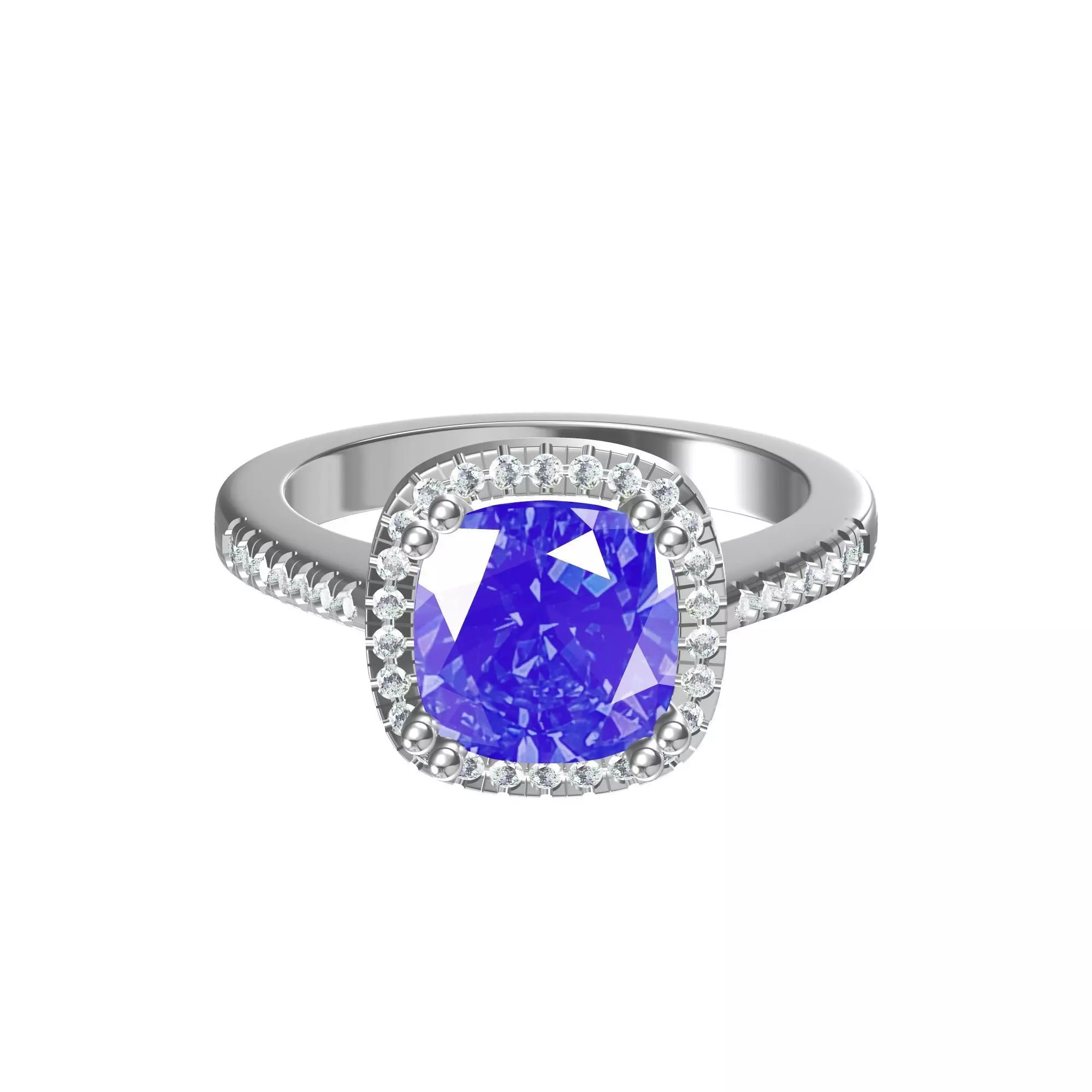  Cushion Solitaire Art deco Ring 3D print model_0