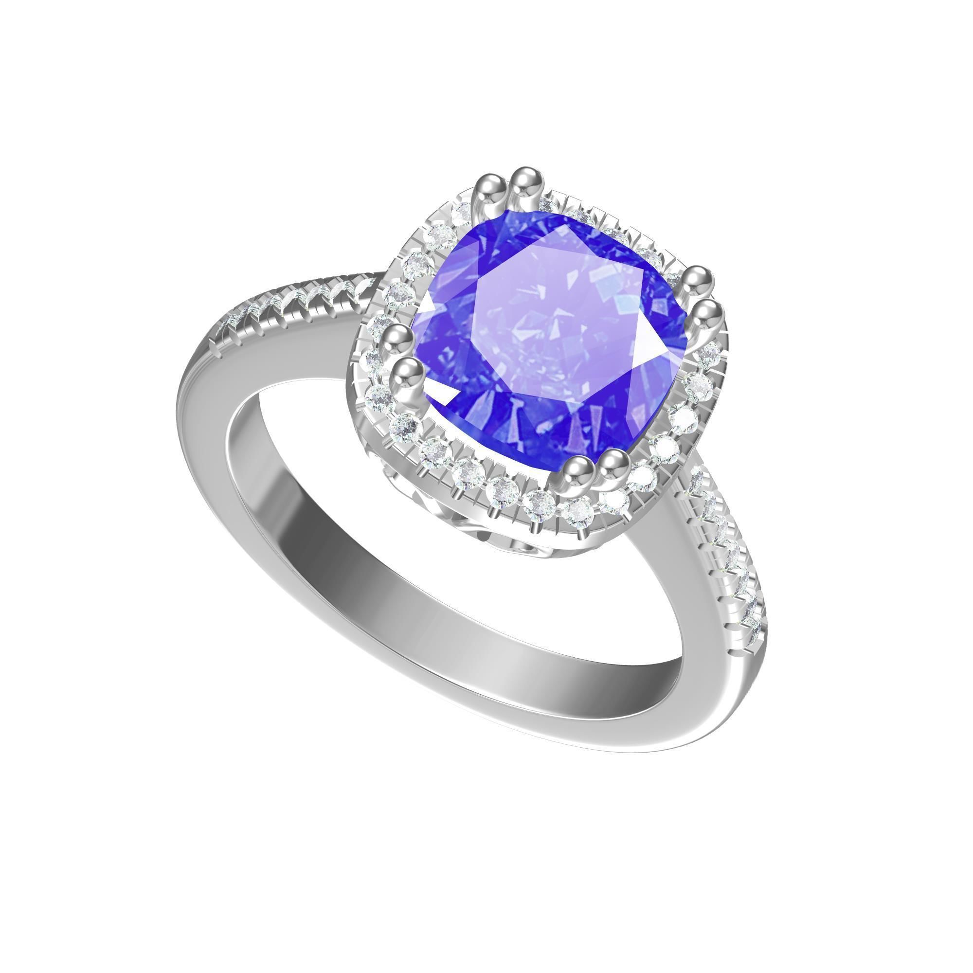  Cushion Solitaire Art deco Ring 3D print model_2