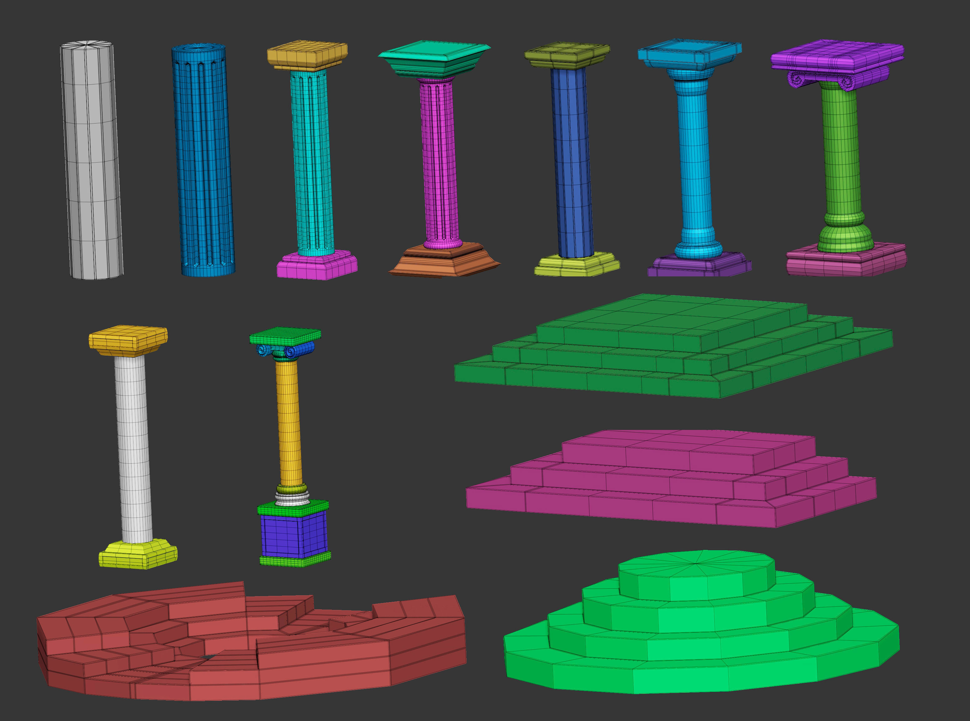 50 Low poly statue pedestal and podium base mesh IMM 3D model_8