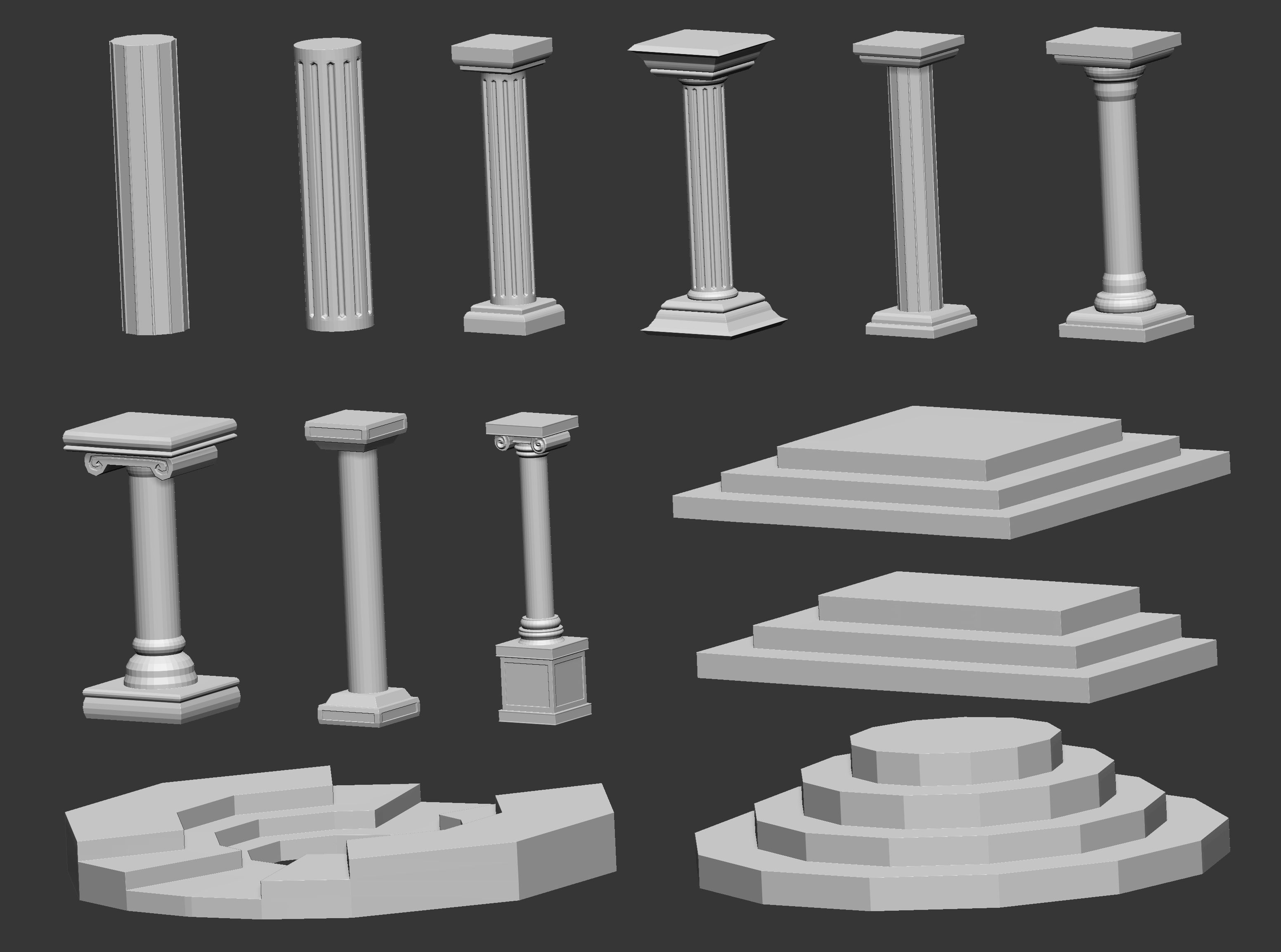 50 Low poly statue pedestal and podium base mesh IMM 3D model_1
